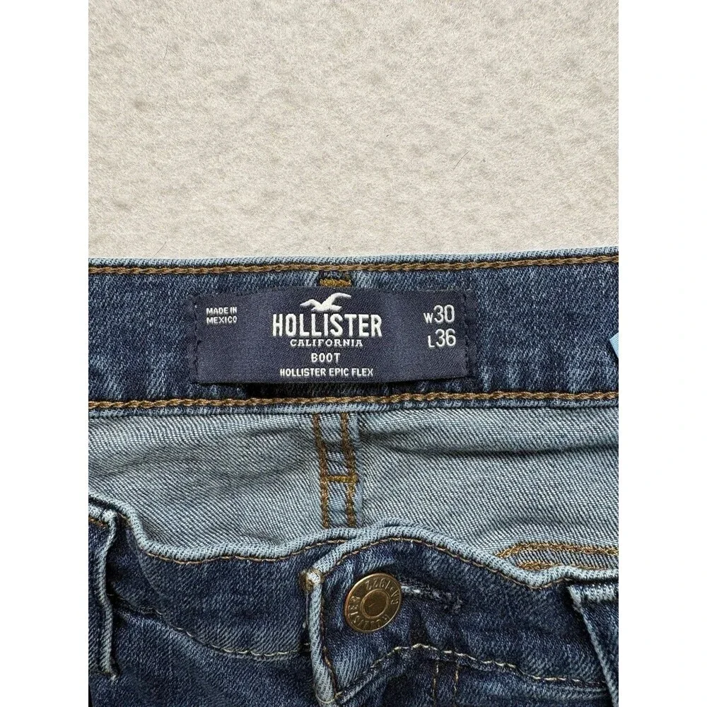 Hollister Epic Flex Bootcut Jeans Mens 30x36 Dark Wash Blue Denim Stretch